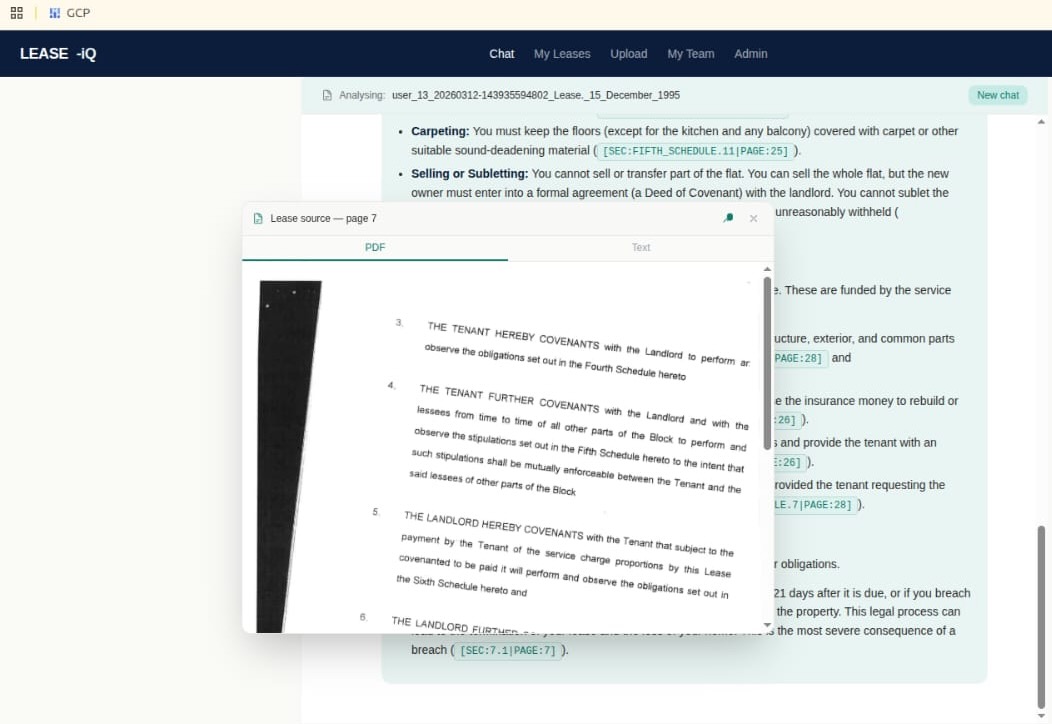 LEASE-iQ source verification showing original lease clause