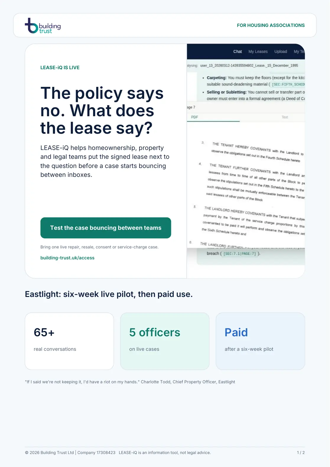 Cover of LEASE-iQ for housing associations