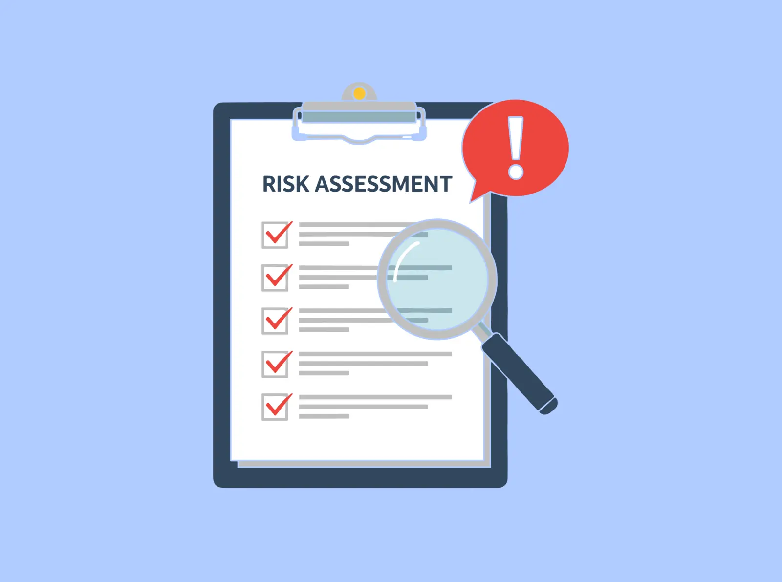 An illustration of a multi-storey building being checked against safety records