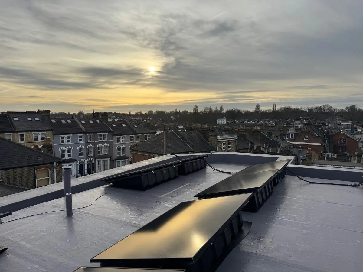 The completed Hafer Road roof at sunset