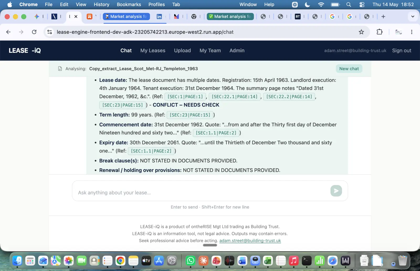 A LEASE-iQ® screen showing conflicting lease material kept visible for review