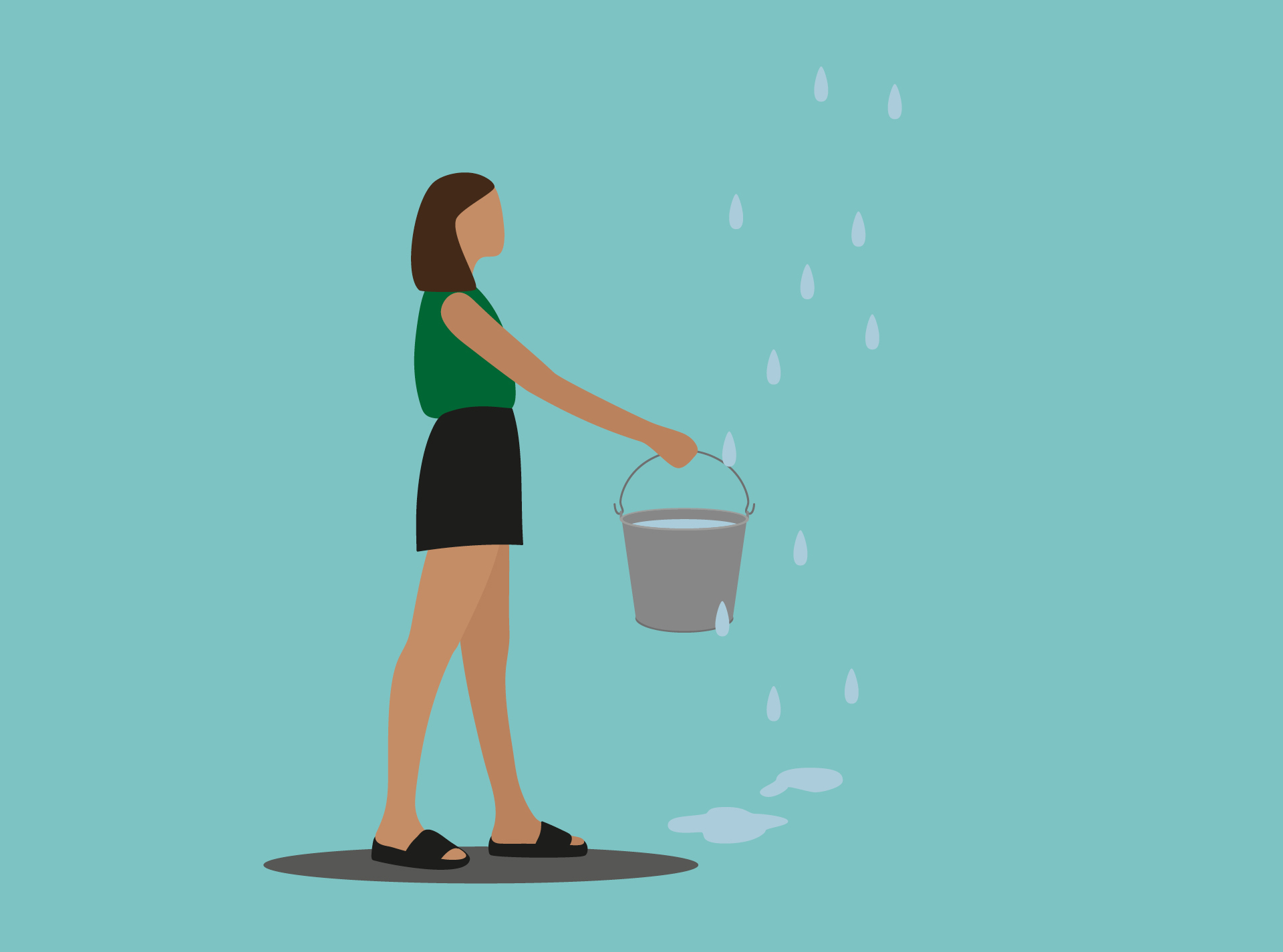 A resident trying to catch water from a leak